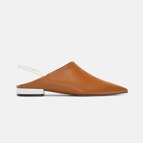 NEW Zara tan leather slingback pointed toe flats - Picture 4 of 9